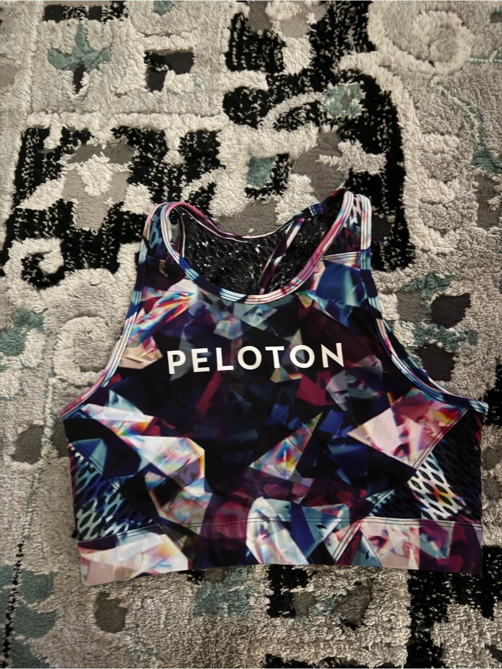 Peloton Multicolor Geometric Racerback Sports Bra - Black, Purple, Pink, Blue
